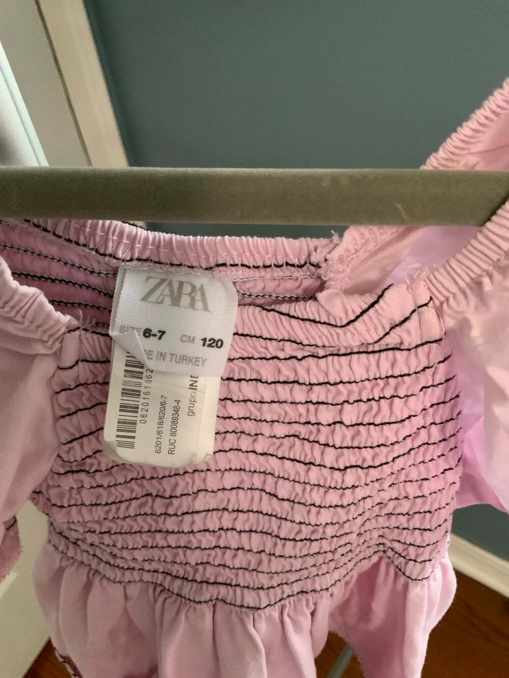 Zara Smocked Blouse Size 6-7 Pink Cotton Short Sleeve